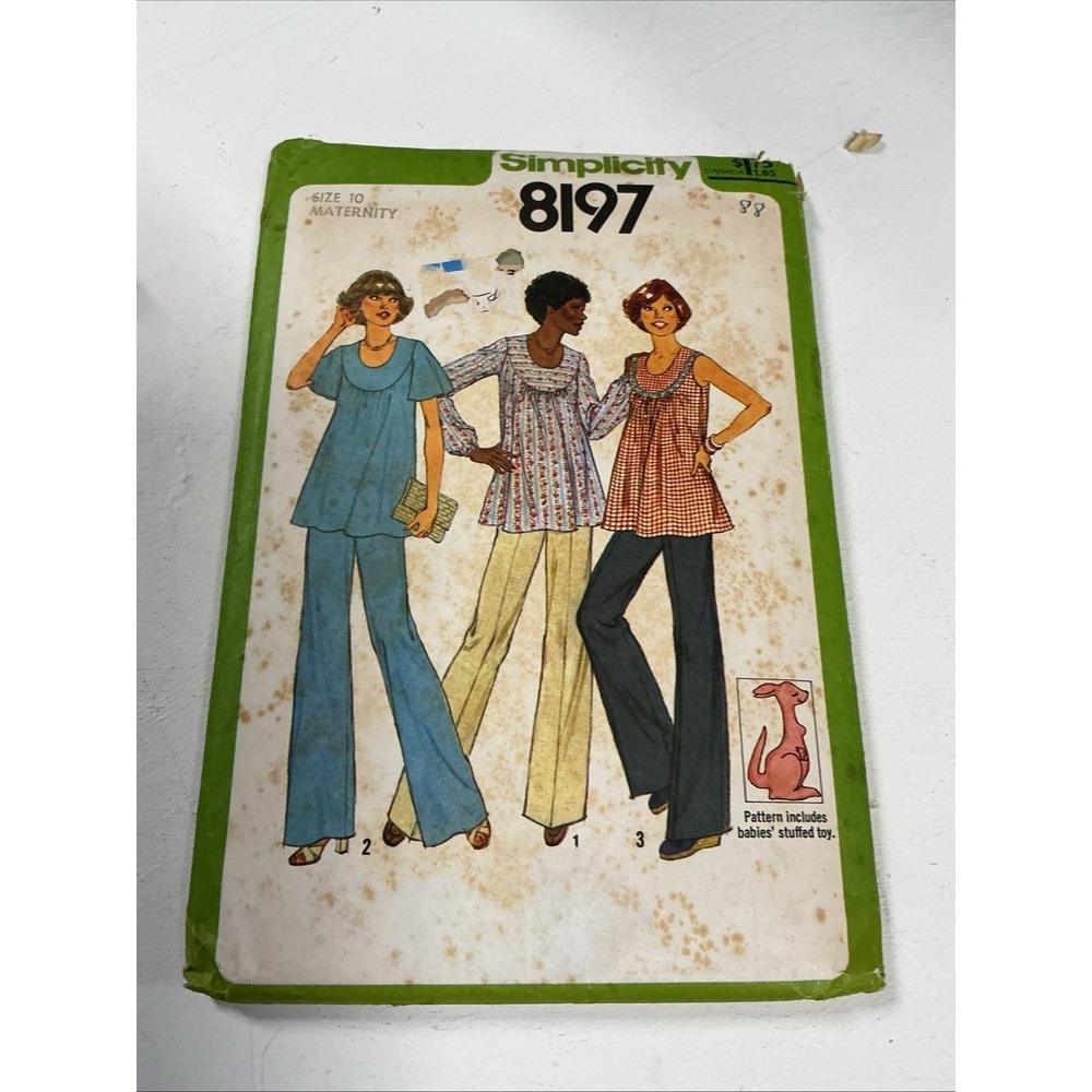 Vintage Simplicity 8197 Sz 10 Maternity Top Pants Toy 1977 Yoke Flutter Tunic A